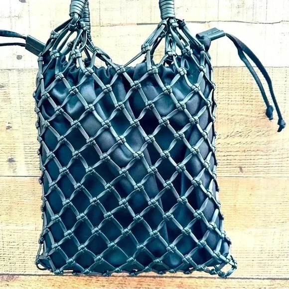 NWOT Top Shop Large Satin PU String Shoulder Tote Bag In Black - Picture 5 of 13